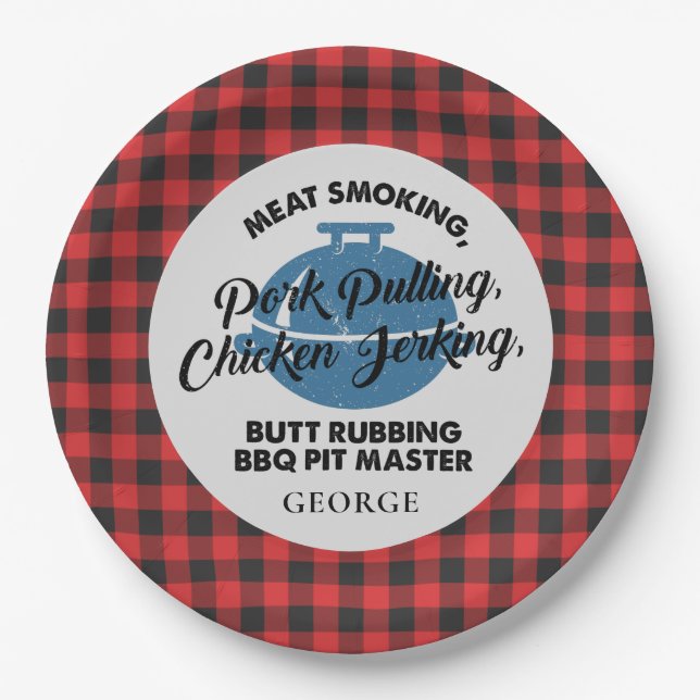 Plaid Fathers Day Rustic BBQ Dad Personalized Paper Plate (Front)