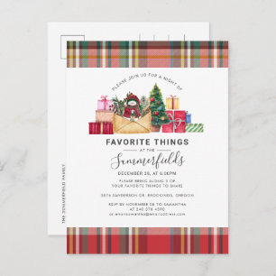 Plaid Favourite Things Rustic Christmas Holidays Invitation Postcard