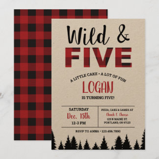 Plaid Fifth Birthday Invitation Wild & Five