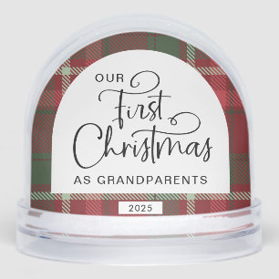 Plaid First Christmas Grandparents Photo Christmas Snowglobe