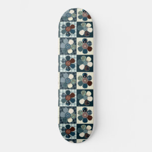 Plaid Floral Gingham Patch Style Editable Skateboard