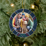 Plaid frame family photo personalized Christmas Ceramic Ornament<br><div class="desc">A festive navy blue plaid frames a single photo on this classic holiday ornament. The back features a matching plaid along with room for a family name, the event or other text plus the year. This photo Christmas ornament is a great way to commemorate a favourite family photo or event...</div>