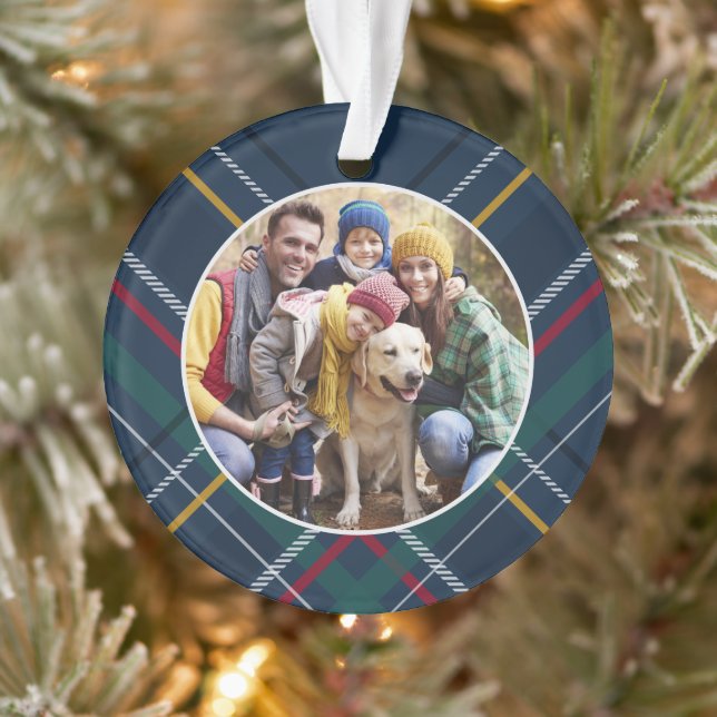Plaid frame family photo personalized Christmas Ornament (Tree)