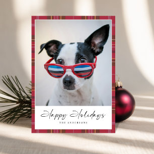 Plaid Funny Dog Happy Holidays Photo Card