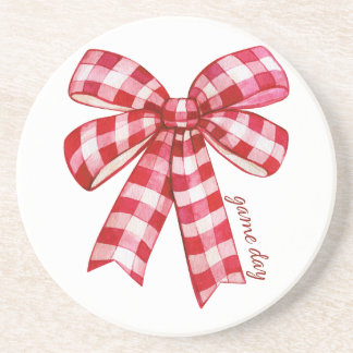 Plaid game day bow cute women coaster