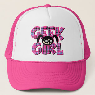 Plaid Geek Girl with Graphic Trucker Hat