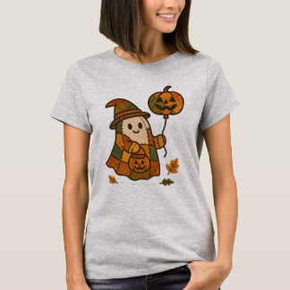 Plaid Ghost with Pumpkin Balloon T-Shirt 