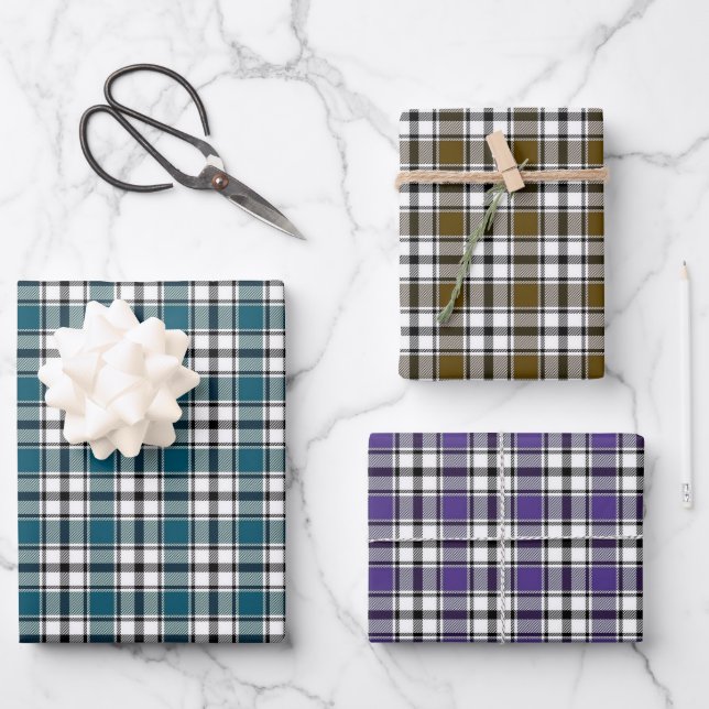 Plaid Gift Wrap in Teal, Brown and Purple HAMbyWG (Front)