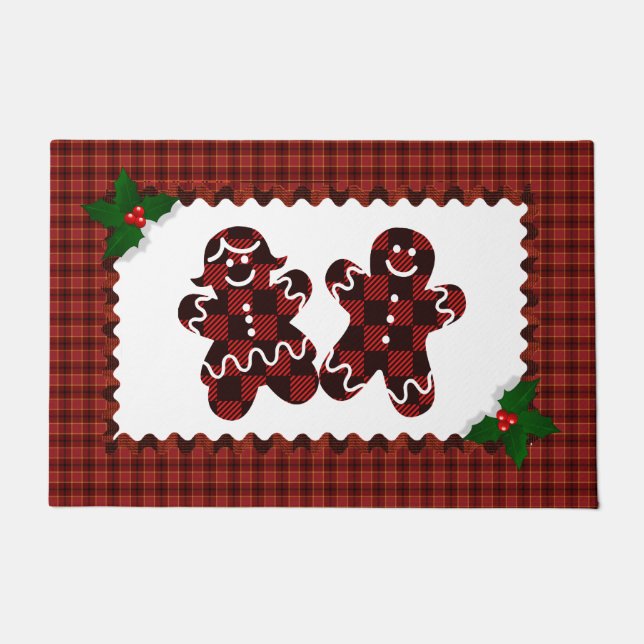 Plaid Gingerbread Man and Women Doormat (Front)