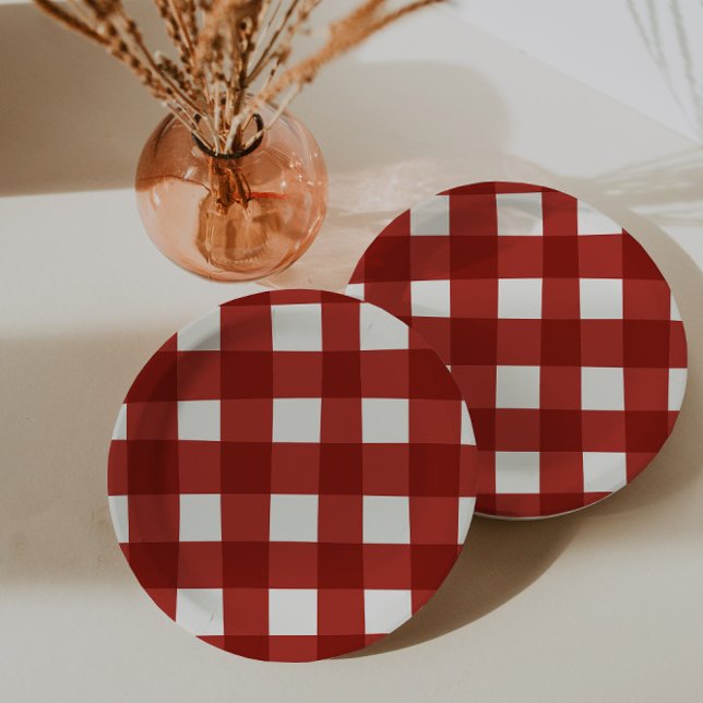Plaid Gingham Cherry Girls Birthday Paper Plate (Creator Uploaded)