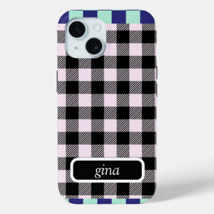 Plaid Gingham Personalized iPhone 15 Case