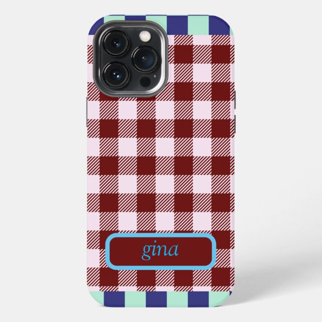 Plaid Gingham Personalized iPhone Case (Back)