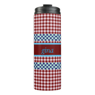Plaid Gingham Personalized Thermal Tumbler