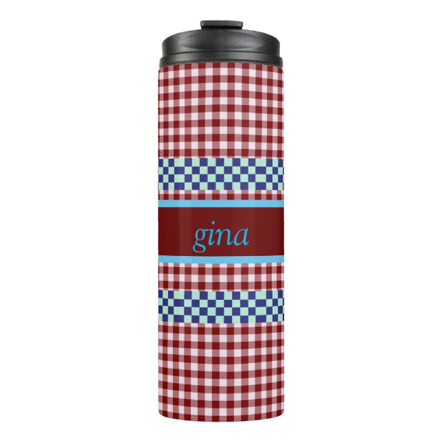 Plaid Gingham Personalized Thermal Tumbler (Front)