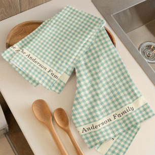 Plaid Gingham Rustic Family Name Farmhouse Kitchen Towel