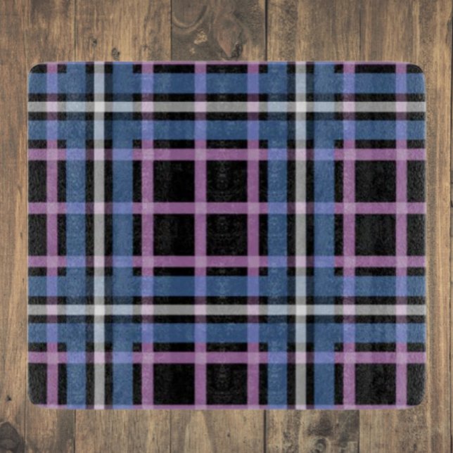 Plaid Glass Cutting Board – Bold Blue & Lavender (Creator Uploaded)
