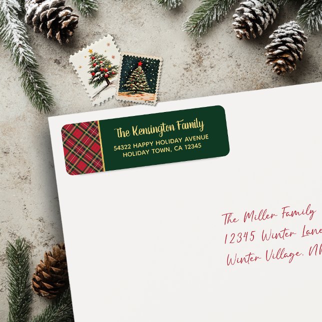 Plaid Gold Foil Script Christmas Return Address (Plaid Gold Foil Script Christmas Return Address Labels)