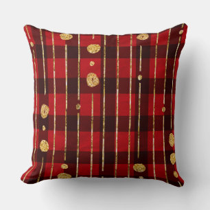 Plaid & Gold Holiday Spark Throw Pillow