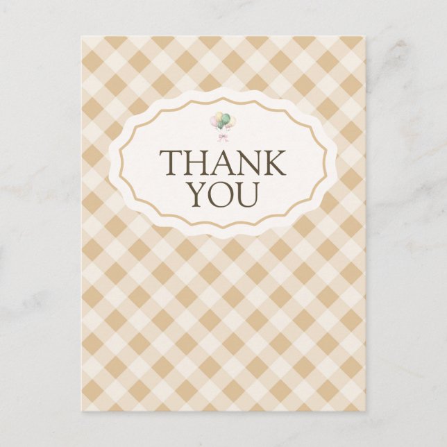 Plaid Goose Baby Shower Thank You Postcard (Front)