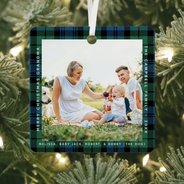 Plaid Grandma 2 Photos Christmas Campbell Tartan Metal Ornament (Insitu)