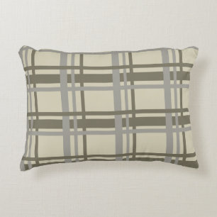 Plaid gray and cream accent pillow