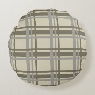 Plaid gray and cream round pillow