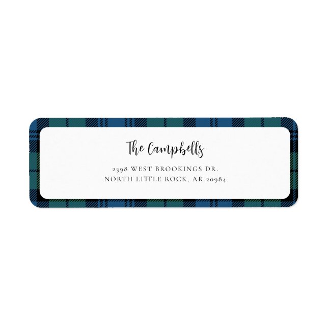 Plaid Green Blue Campbell Tartan Adresse de retour (Devant)
