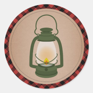 Plaid Green Camping Lantern Classic Round Sticker