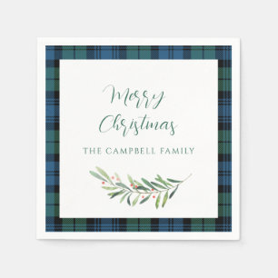 Plaid Green Check Christmas Holiday Tartan Paper Napkin