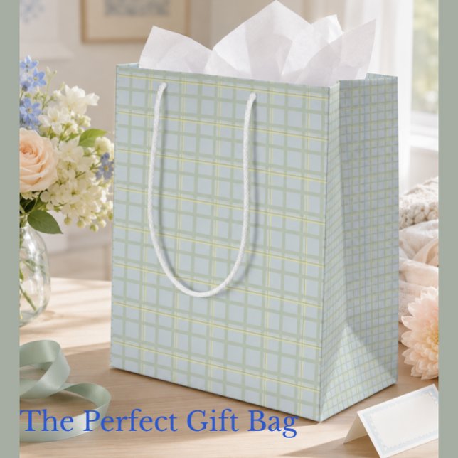 Plaid Green Check Gift Bag | Boutique Gift  (Pastel plaid gift bag for birthdays, baby gifts, spring celebrations and elegant everyday gifting!)
