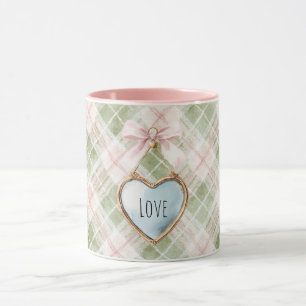 Plaid Green Pink Bow Blue Gold Heart Love Mug