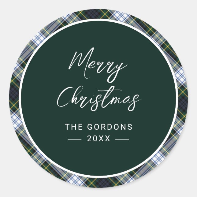 Plaid Green Rustic Clan Gordon Tartan Classic Round Sticker (Front)