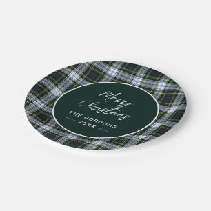 Plaid Green Script Rustic Clan Gordon Tartan Paper Plate