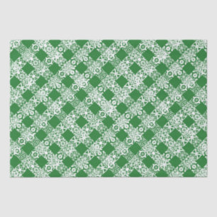 Plaid green white lace gingham pattern Christmas Tissue Paper