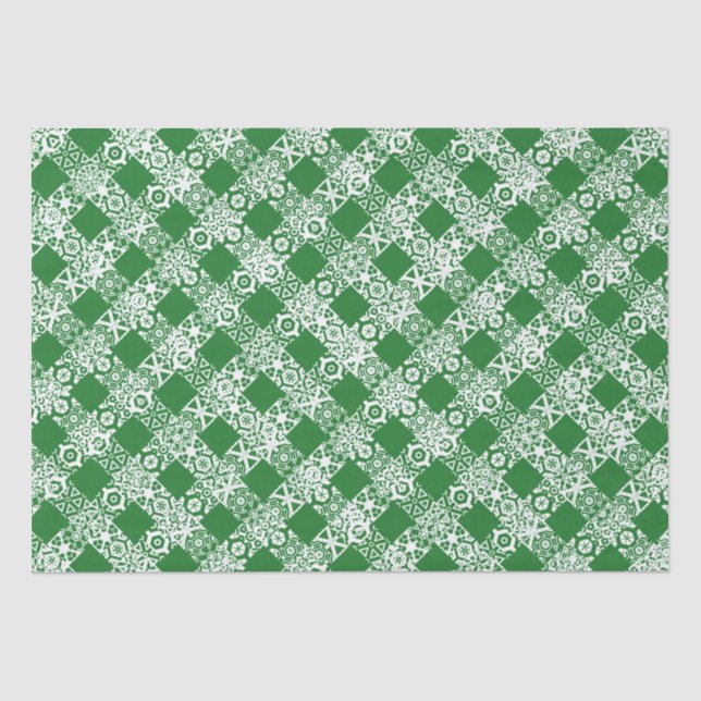 Plaid green white lace gingham pattern Christmas Tissue Paper (Front)