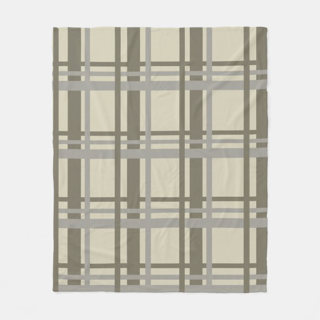 Plaid grey and cream fleece blanket (Front)