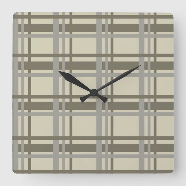 Plaid grey and cream square wall clock (Front)