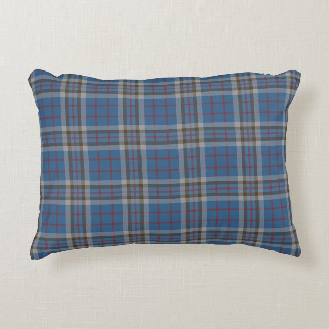 Plaid Grey Blue Rustic Elegant Tartan Accent Pillow (Front)