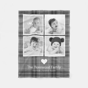 Plaid Grey Family Photo Collage Personalized Fleece Blanket