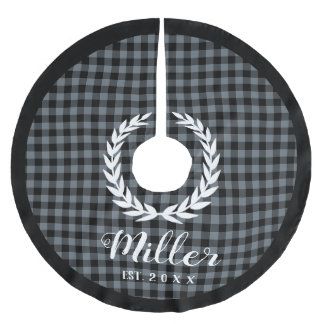 Plaid Grey Holiday Name + Year Christmas Brushed Polyester Tree Skirt