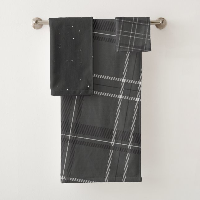 Plaid gris monochrome et étoiles vacances (En situation)