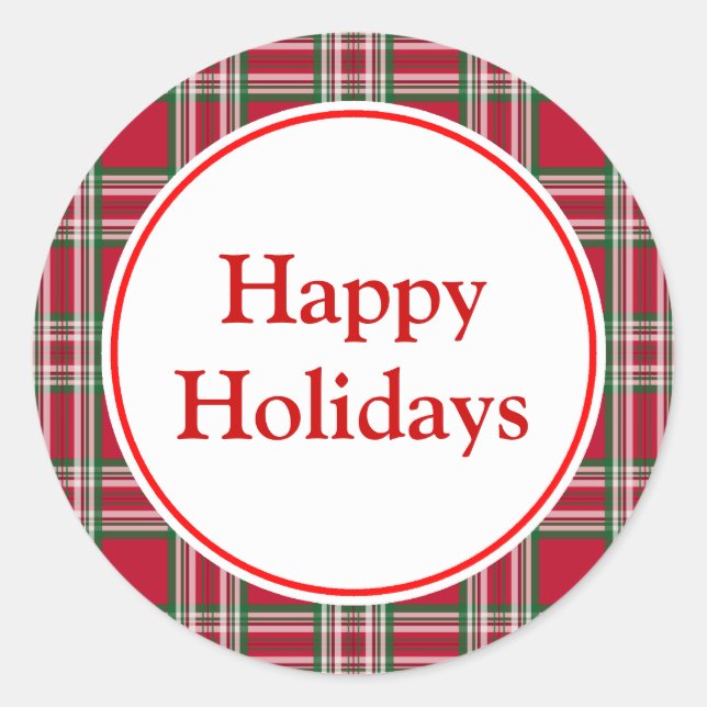Plaid Happy Holidays Sticker (Front)