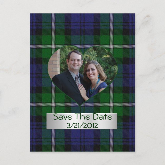 Plaid Heart Photo Save The Date Postcard (Front)
