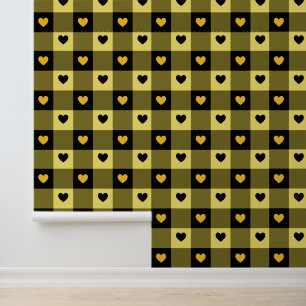 Plaid & Hearts Cute Fun Black & Yellow Nursery Wallpaper