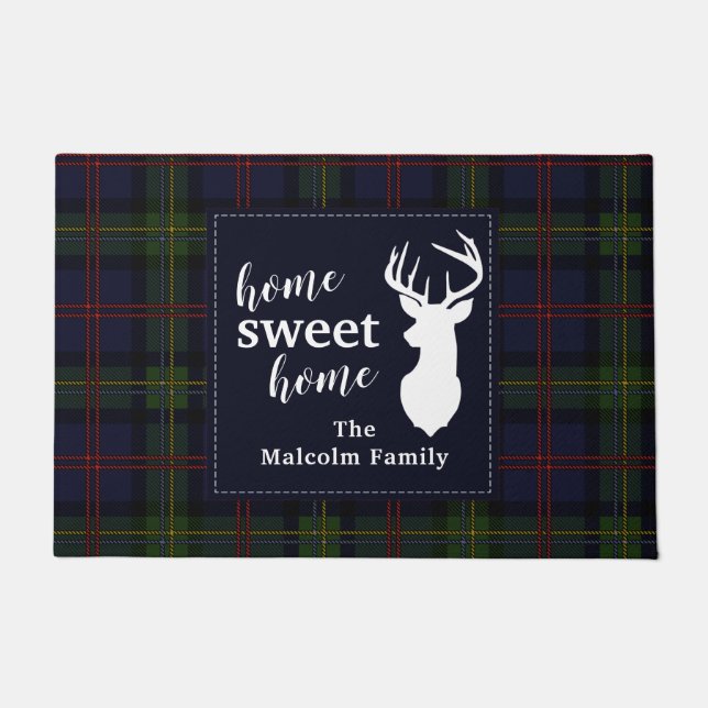 Plaid Holiday Tartan Clan Malcolm Personalized Doormat (Front)