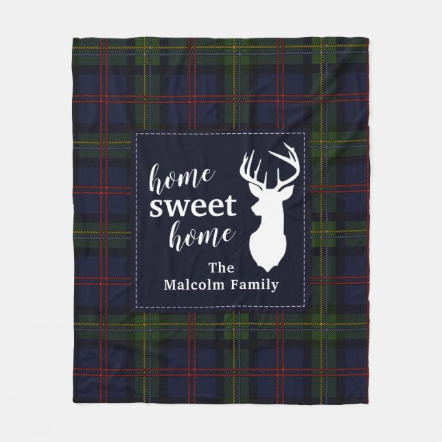 Plaid Holiday Tartan Clan Malcolm Personalized Fleece Blanket (Front)