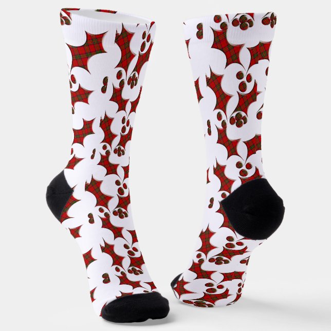 Plaid Holly and Berries Christmas Socks (Angled)