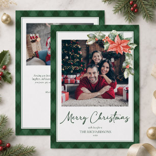 Plaid Holly Custom 2 Photo Christmas Holiday Card