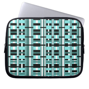 Plaid in Aqua, Teal, Black & White Laptop Sleeve