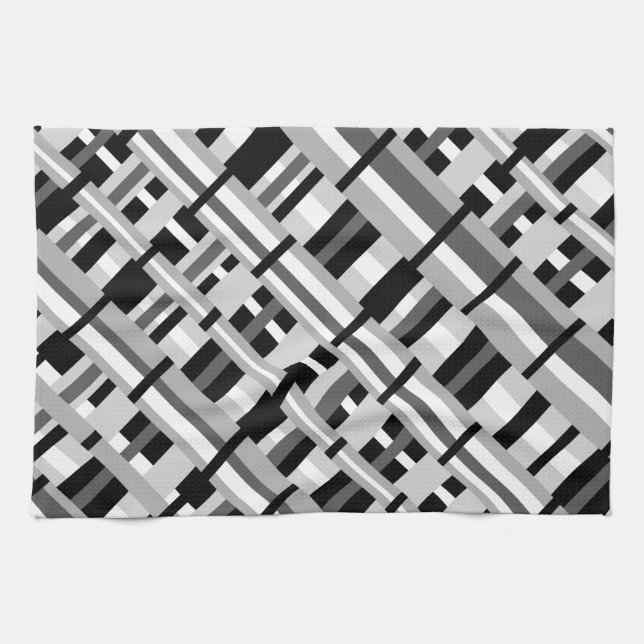 Plaid in Black, White & Grey Diagonal Kitchen Towel (Horizontal)